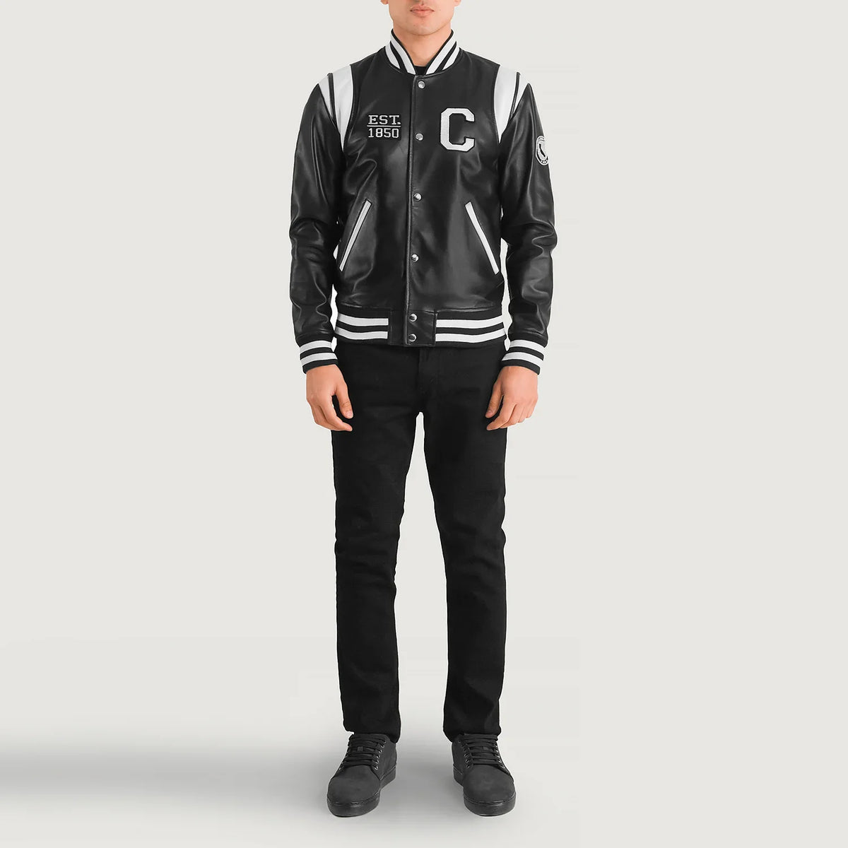
Liberte California Μαύρο Leather Varsity Δερμάτινο Μπουφάν Ανδρικό - Πλαϊνή όψη που αναδεικνύει το κόψιμο των μανικιών