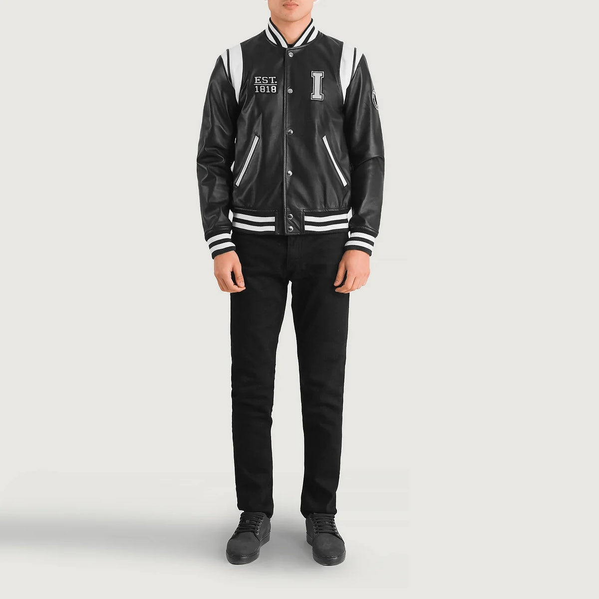 
Liberte Illinois Μαύρο Leather Varsity Δερμάτινο Μπουφάν Ανδρικό - Πλαϊνή όψη που αναδεικνύει το κόψιμο των μανικιών