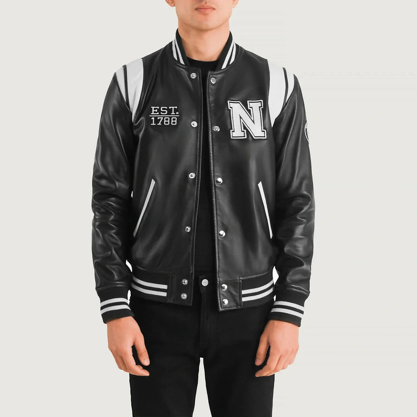 Liberte New York Μαύρο Leather Varsity Δερμάτινο Μπουφάν Ανδρικό
