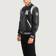 
Black & White Sheepskin Leather Varsity Jacket - Πίσω όψη με εφαρμογή στους ώμους & καθαρό στρίφωμα