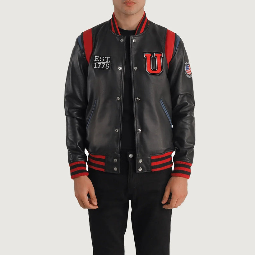 Liberte Usa Μαύρο Leather Varsity Δερμάτινο Μπουφάν Ανδρικό