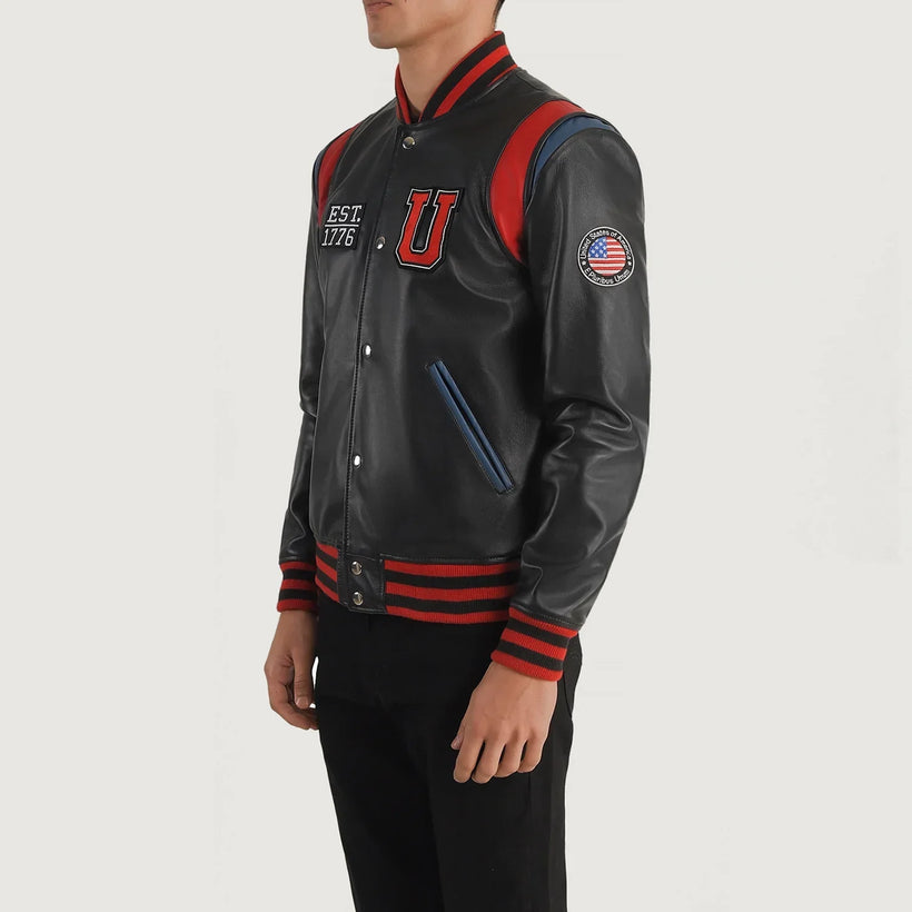 Liberte Usa Μαύρο Leather Varsity Δερμάτινο Μπουφάν Ανδρικό