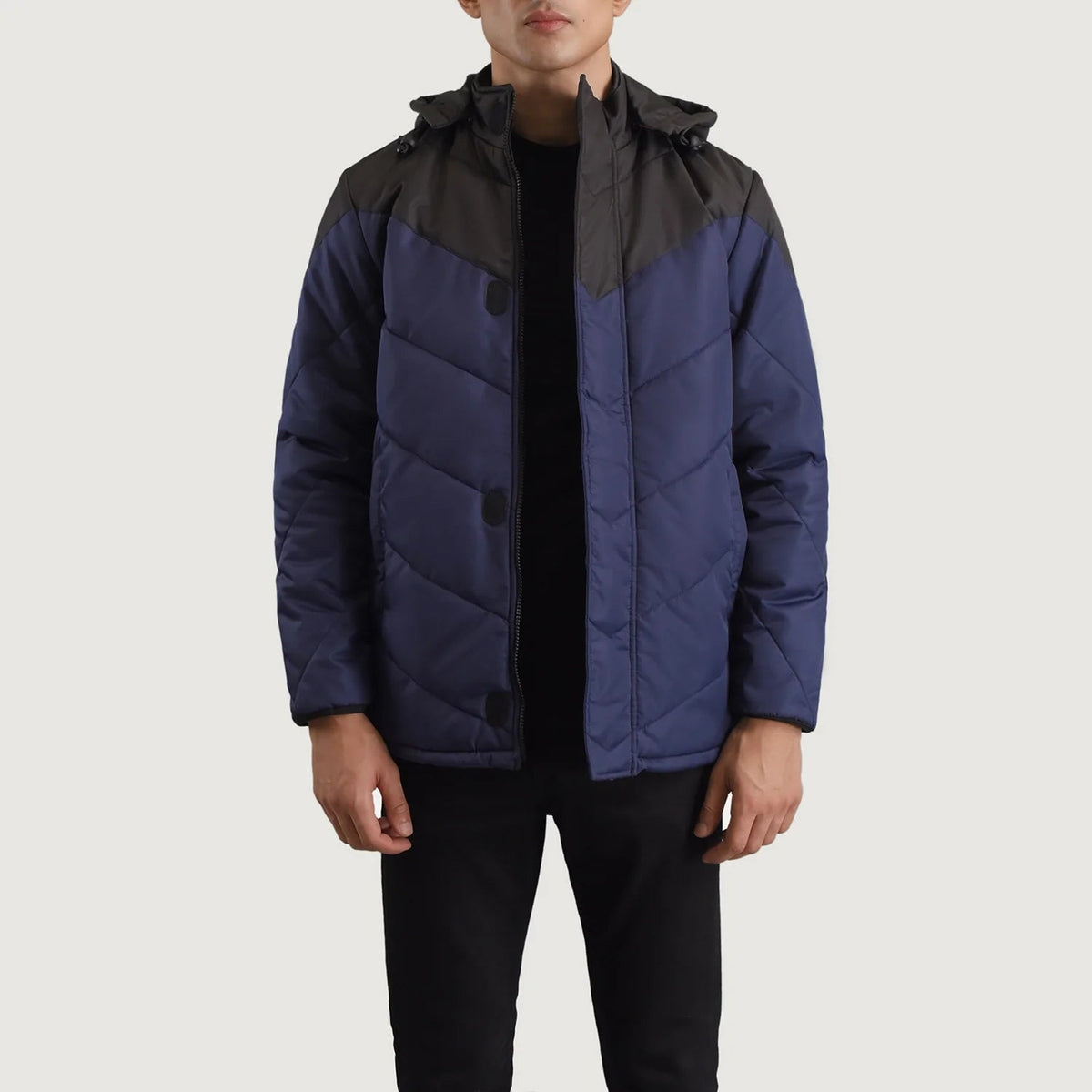 
Luka Μαύρο & Μπλε Hooded Puffer Δερμάτινο Μπουφάν Ανδρικό in Black & Blue Full-Grain Leather - Μπροστινή όψη & εφαρμοστή σιλουέτα | Αγορά online