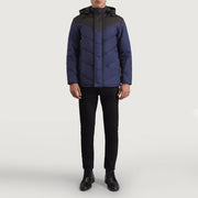 
Luka Μαύρο & Μπλε Hooded Puffer Δερμάτινο Μπουφάν Ανδρικό - Πλαϊνή όψη που αναδεικνύει το κόψιμο των μανικιών