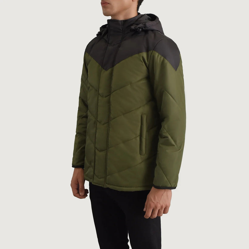 Luka Μαύρο & Χακί Hooded Puffer Δερμάτινο Μπουφάν Ανδρικό