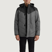 
Luka Μαύρο & Grey Hooded Puffer Δερμάτινο Μπουφάν Ανδρικό - Πλαϊνή όψη που αναδεικνύει το κόψιμο των μανικιών
