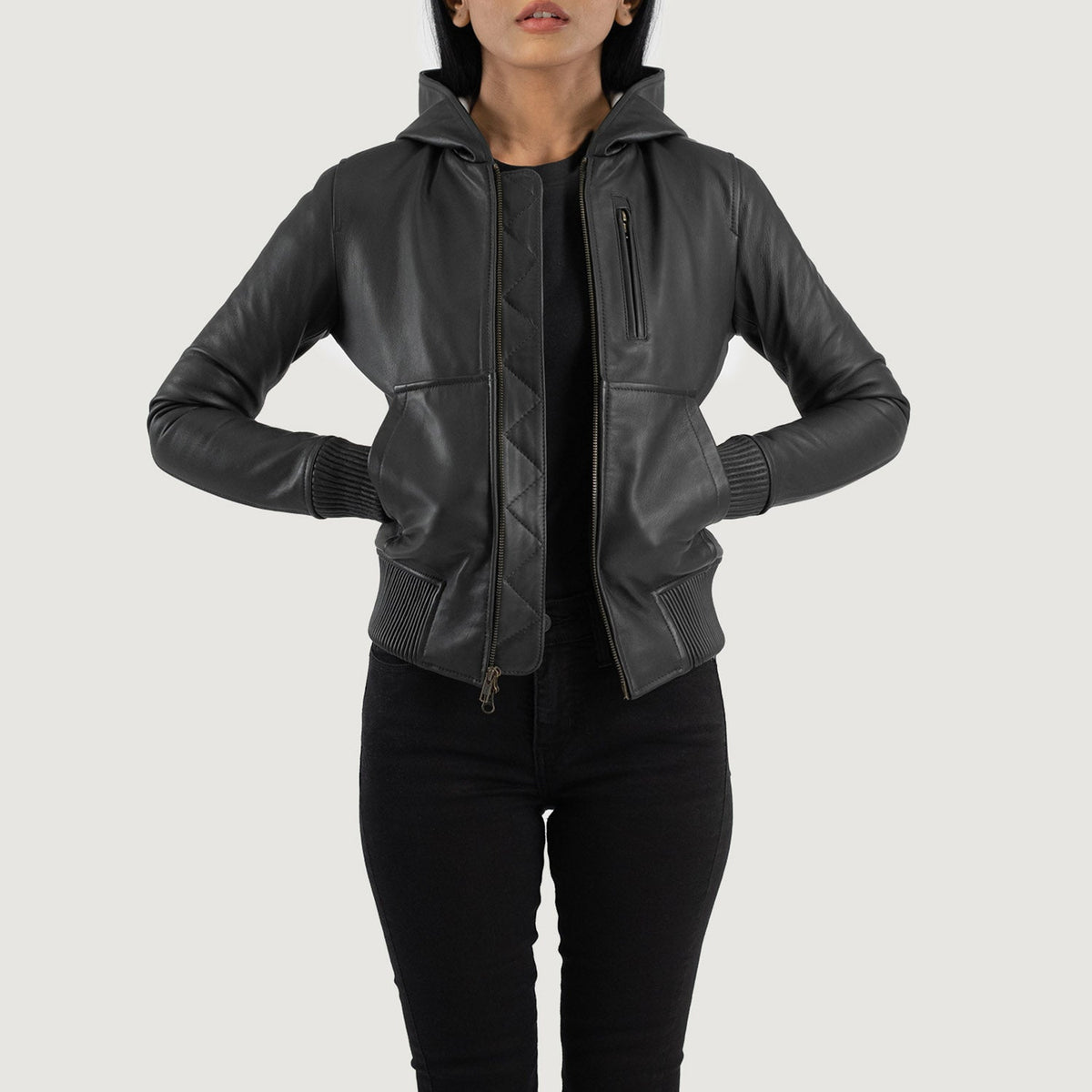 
Luna Hooded Δερμάτινο Μπουφάν Bomber Γυναικείο – alternate product view 1