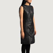 Black Sheepskin leather Coat - Back View Showing Tailored Shoulder Fit &amp; Clean Hemline