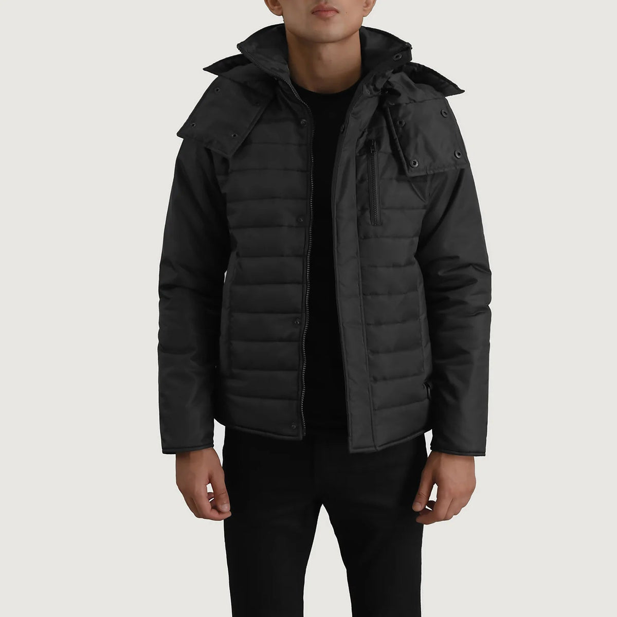 
Malcolm Μαύρο Hooded Puffer Δερμάτινο Μπουφάν Ανδρικό σε μαύρο γνήσιο δέρμα μόσχου - Μπροστινή όψη & εφαρμοστή σιλουέτα | Αγορά online