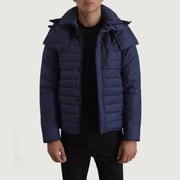 
Malcolm Μπλε Hooded Puffer Δερμάτινο Μπουφάν Ανδρικό in Blue Full-Grain Leather - Μπροστινή όψη & εφαρμοστή σιλουέτα | Αγορά online