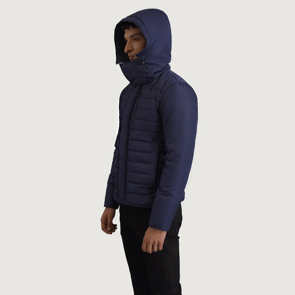 
Blue Full-Grain Leather Hooded Jacket - Πίσω όψη με εφαρμογή στους ώμους & καθαρό στρίφωμα