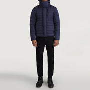 
Malcolm Μπλε Hooded Puffer Δερμάτινο Μπουφάν Ανδρικό - Πλαϊνή όψη που αναδεικνύει το κόψιμο των μανικιών
