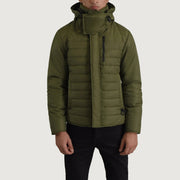 
Malcolm Χακί Hooded Puffer Δερμάτινο Μπουφάν Ανδρικό - Πλαϊνή όψη που αναδεικνύει το κόψιμο των μανικιών