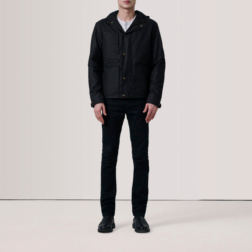 Marlo Μαύρο Canvas Hooded Work Δερμάτινο Μπουφάν Ανδρικό