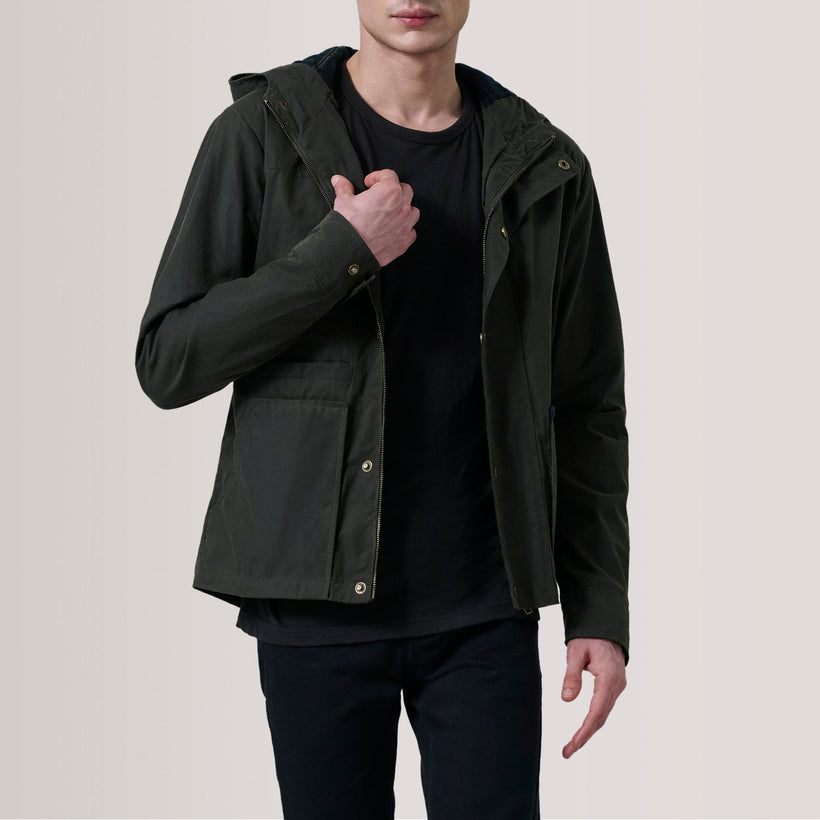 Marlo Olive Canvas Hooded Work Δερμάτινο Μπουφάν Ανδρικό