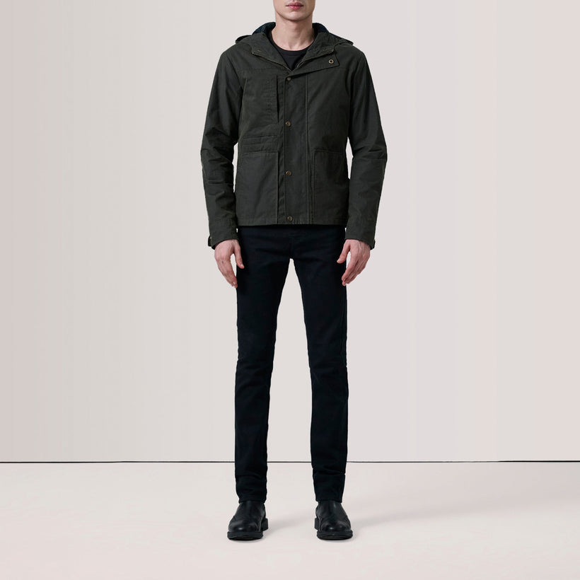 Marlo Olive Canvas Hooded Work Δερμάτινο Μπουφάν Ανδρικό