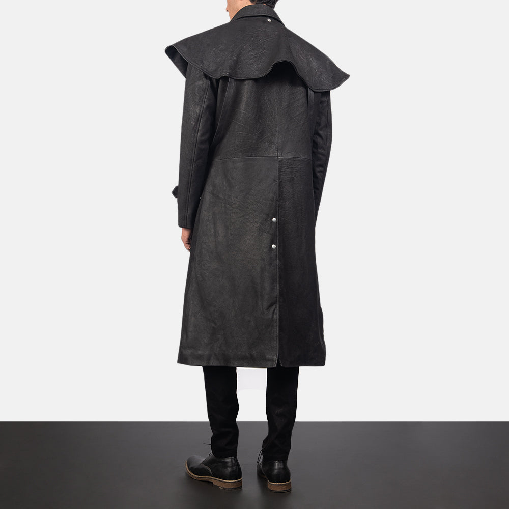 
Maverick Μαύρο Leather Duster Ανδρικό - Πλαϊνή όψη που αναδεικνύει το κόψιμο των μανικιών