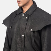 
Κοντινό πλάνο λεπτομέρειας of Shirt & Heavy-Duty Zipper Hardware on Maverick Μαύρο Leather Duster Ανδρικό