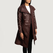 Women's Missoni Maroon Leather Trench Coat - Lateral Side Profile View Showing Sleeve Cut & Athletic Taper Fit