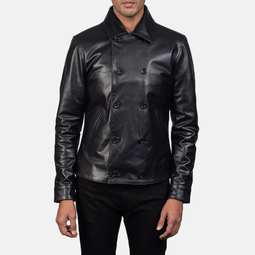 Mod Μαύρο Leather Peacoat Ανδρικό
