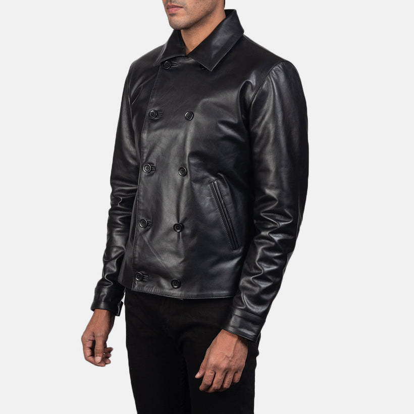 Mod Μαύρο Leather Peacoat Ανδρικό