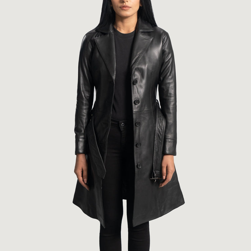 Moonlight Μαύρο Leather Trench Coat Γυναικείο