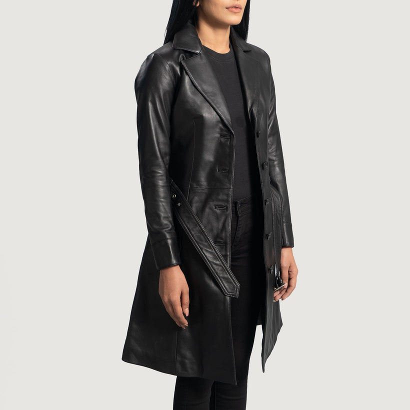 Moonlight Μαύρο Leather Trench Coat Γυναικείο