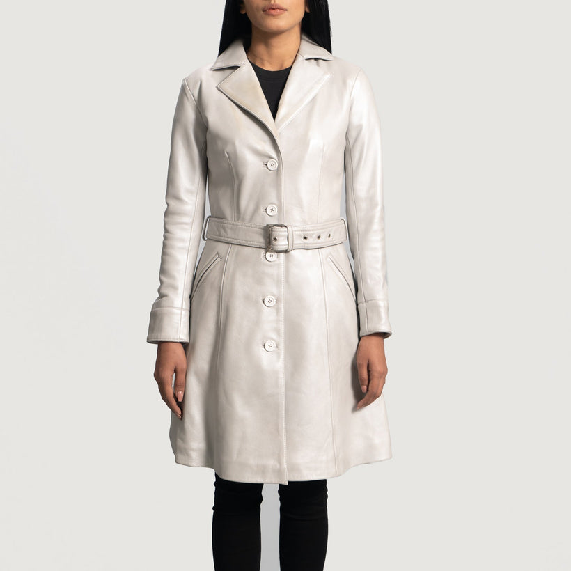 Moonlight Silver Leather Trench Coat Γυναικείο