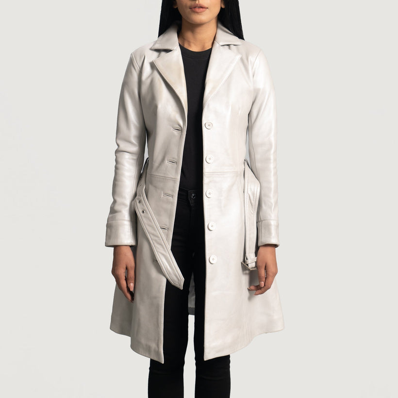 Moonlight Silver Leather Trench Coat Γυναικείο
