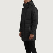
Black Full-Grain Leather Hooded Jacket - Πίσω όψη με εφαρμογή στους ώμους & καθαρό στρίφωμα