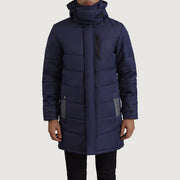 
Κοντινό πλάνο λεπτομέρειας of Classic Collar & Zipper With Snap Button Placket Hardware on Moore Μπλε Hooded Parka Ανδρικό