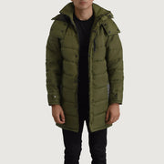 
Moore Χακί Hooded Parka Ανδρικό in Green Full-Grain Leather - Μπροστινή όψη & εφαρμοστή σιλουέτα | Αγορά online