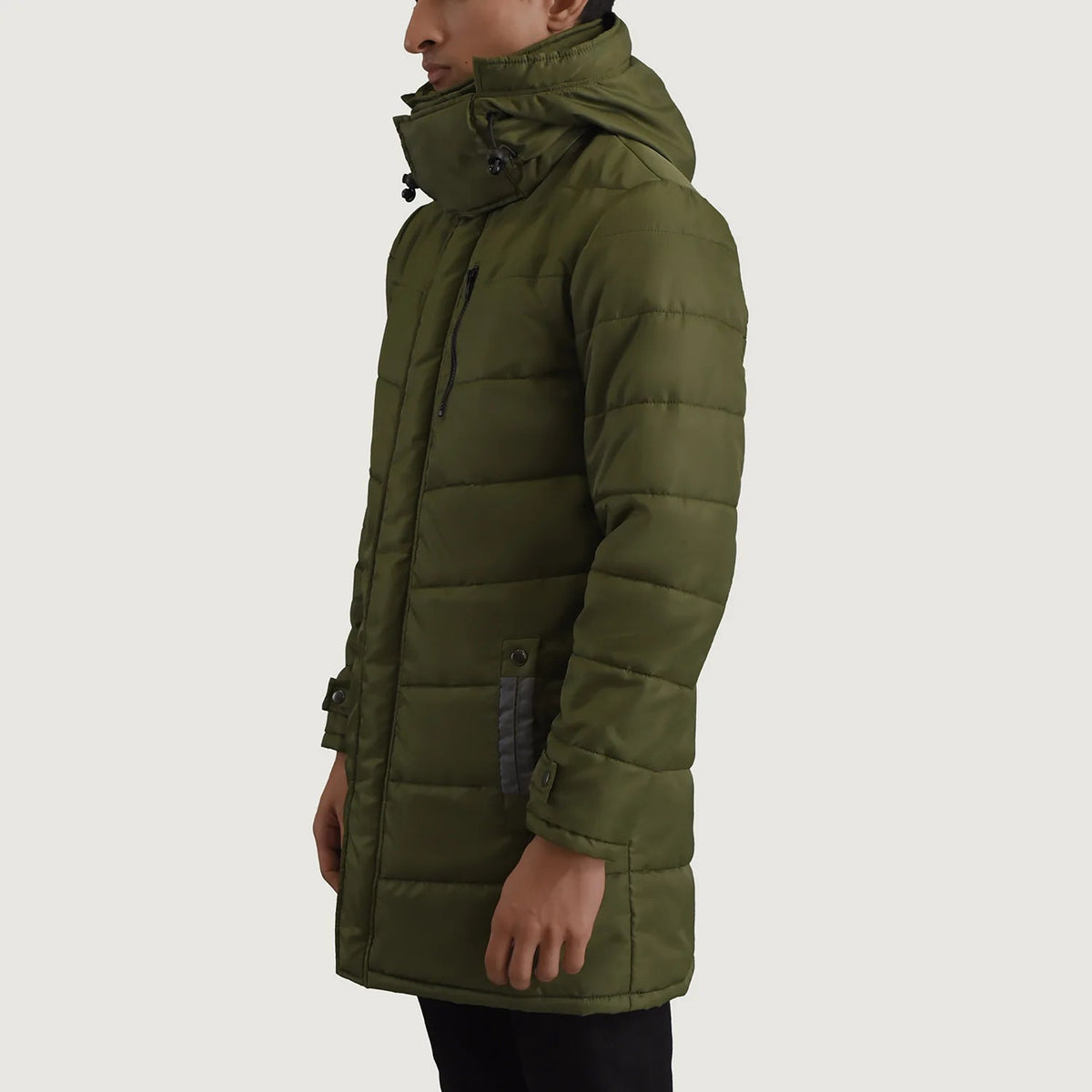 
Green Full-Grain Leather Hooded Jacket - Πίσω όψη με εφαρμογή στους ώμους & καθαρό στρίφωμα