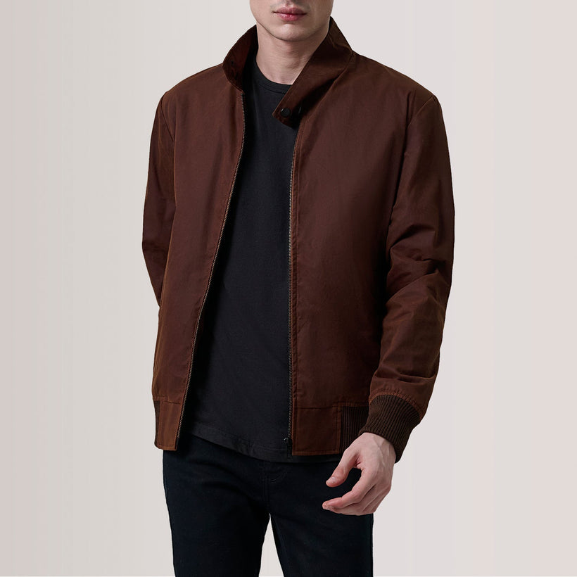 Morrison Καφέ Canvas Δερμάτινο Μπουφάν Bomber Ανδρικό