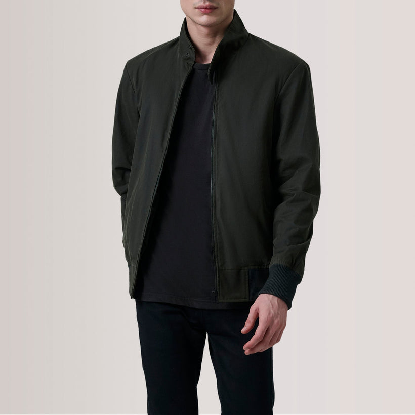 Morrison Olive Canvas Δερμάτινο Μπουφάν Bomber Ανδρικό