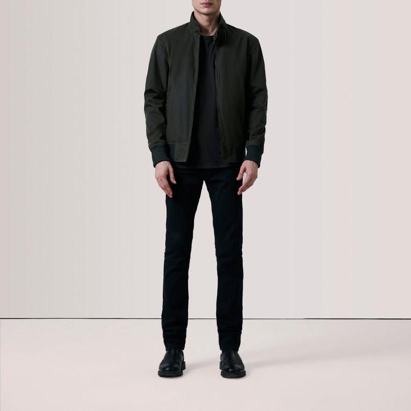 Morrison Olive Canvas Δερμάτινο Μπουφάν Bomber Ανδρικό