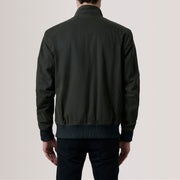 Close-Up Detail of Snap Button &amp; Zipper Hardware on Morrison Olive Canvas Bomber Jacket For Men