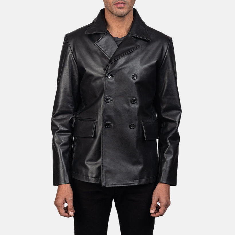 Mr. Bailey Μαύρο Leather Naval Peacoat Ανδρικό