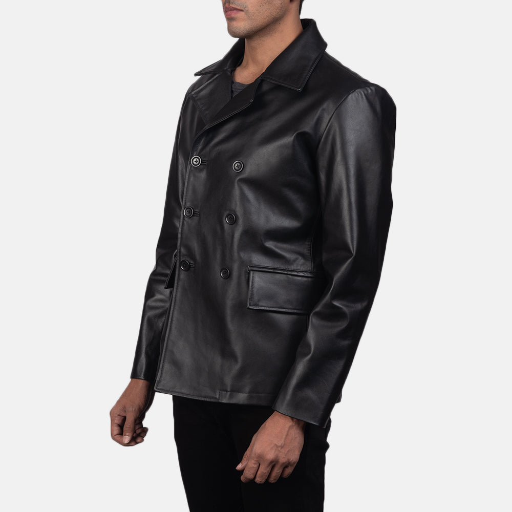 
Black Cowhide leather Blazer - Πίσω όψη με εφαρμογή στους ώμους & καθαρό στρίφωμα
