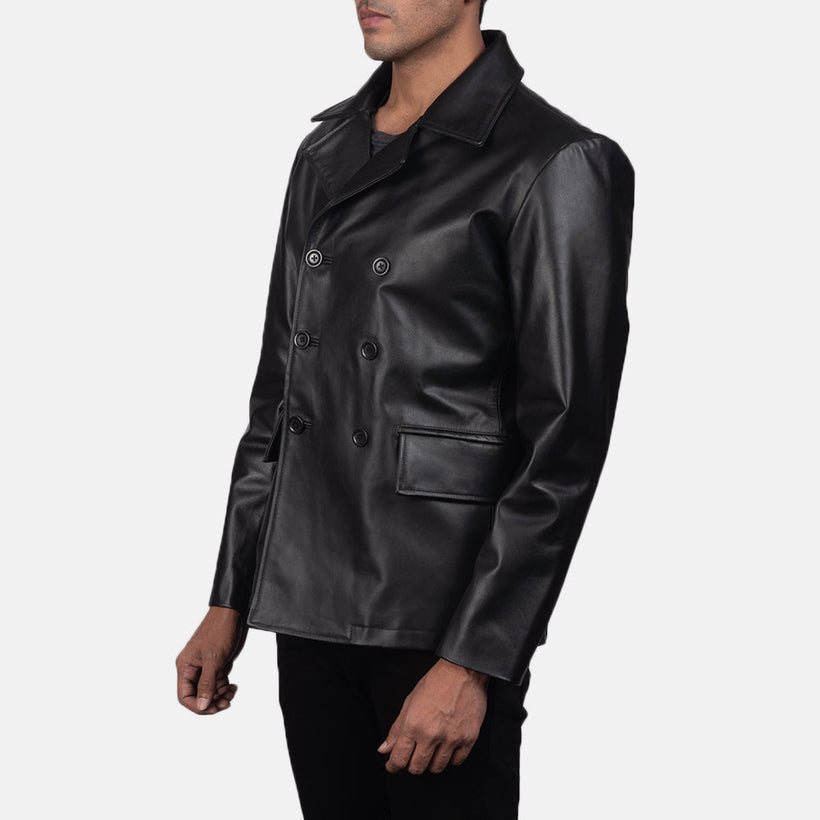 Mr. Bailey Μαύρο Leather Naval Peacoat Ανδρικό