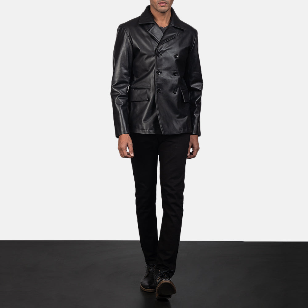 
Mr. Bailey Μαύρο Leather Naval Peacoat Ανδρικό - Πλαϊνή όψη που αναδεικνύει το κόψιμο των μανικιών
