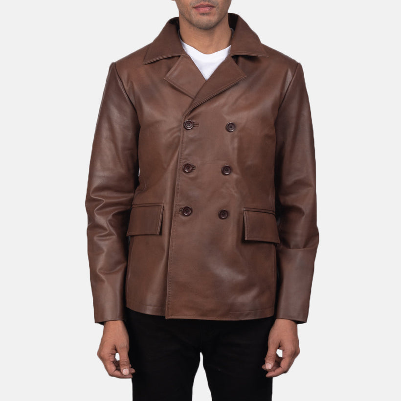 Mr. Bailey Καφέ Leather Naval Peacoat Ανδρικό