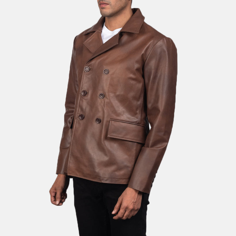 Mr. Bailey Καφέ Leather Naval Peacoat Ανδρικό