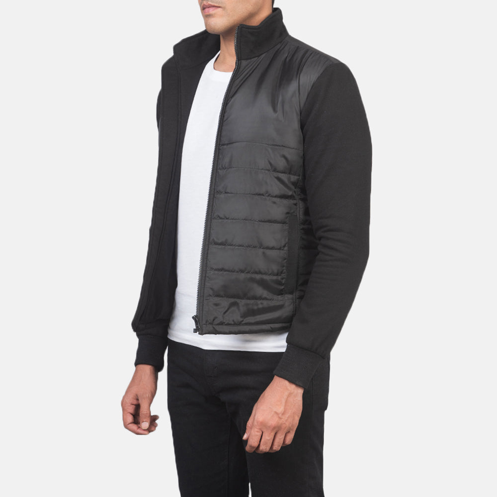 
Black Polyester (Torso) &Amp; Knitted Fabric (Sleeves) Winter Jacket - Πίσω όψη με εφαρμογή στους ώμους & καθαρό στρίφωμα