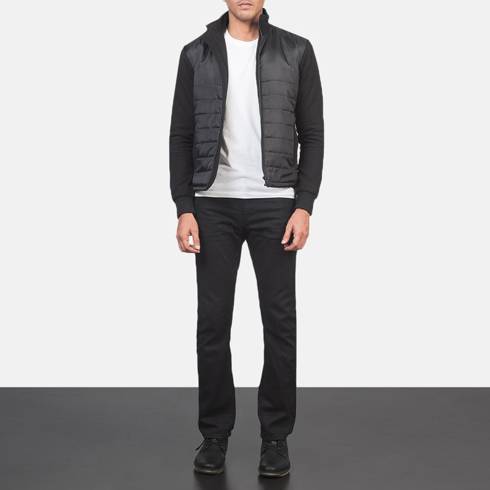 
Nashville Καπιτονέ Μαύρο Windbreaker Δερμάτινο Μπουφάν Ανδρικό - Πλαϊνή όψη που αναδεικνύει το κόψιμο των μανικιών