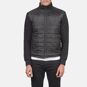 
Κοντινό πλάνο λεπτομέρειας of High Neck & Zipper with wind flap Hardware on Nashville Καπιτονέ Μαύρο Windbreaker Δερμάτινο Μπουφάν Ανδρικό