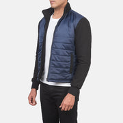 
Blue & Black Nylon (Torso) &Amp; Knitted Fabric (Sleeves) Winter Jacket - Πίσω όψη με εφαρμογή στους ώμους & καθαρό στρίφωμα