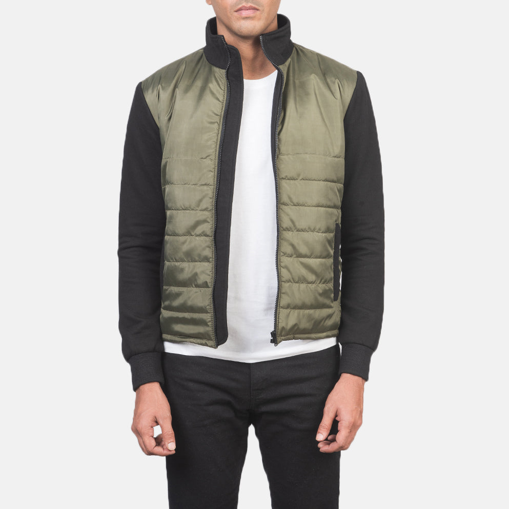 
Nashville Καπιτονέ Χακί Windbreaker Δερμάτινο Μπουφάν Ανδρικό in Green & Black Nylon (Torso) &Amp; Knitted Fabric (Sleeves) - Μπροστινή όψη & εφαρμοστή σιλουέτα | Αγορά online