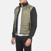 
Green & Black Nylon (Torso) &Amp; Knitted Fabric (Sleeves) Winter Jacket - Πίσω όψη με εφαρμογή στους ώμους & καθαρό στρίφωμα