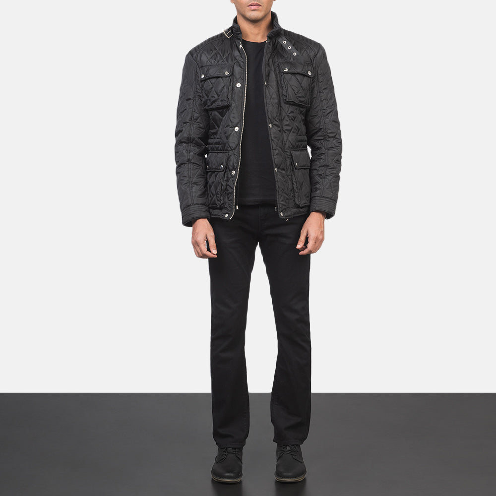 Nelson Quilted Black Windbreaker Jacket - Πλαϊνή όψη που αναδεικνύει το κόψιμο των μανικιών